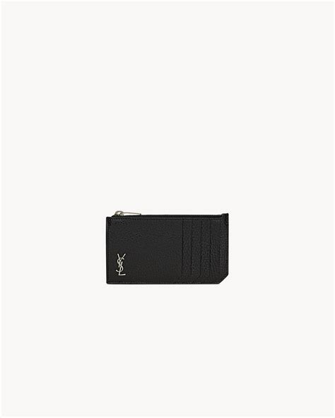 ysl fragments zipped card case in grained leather|Saint Laurent Fragments Leather Zip Card Case .